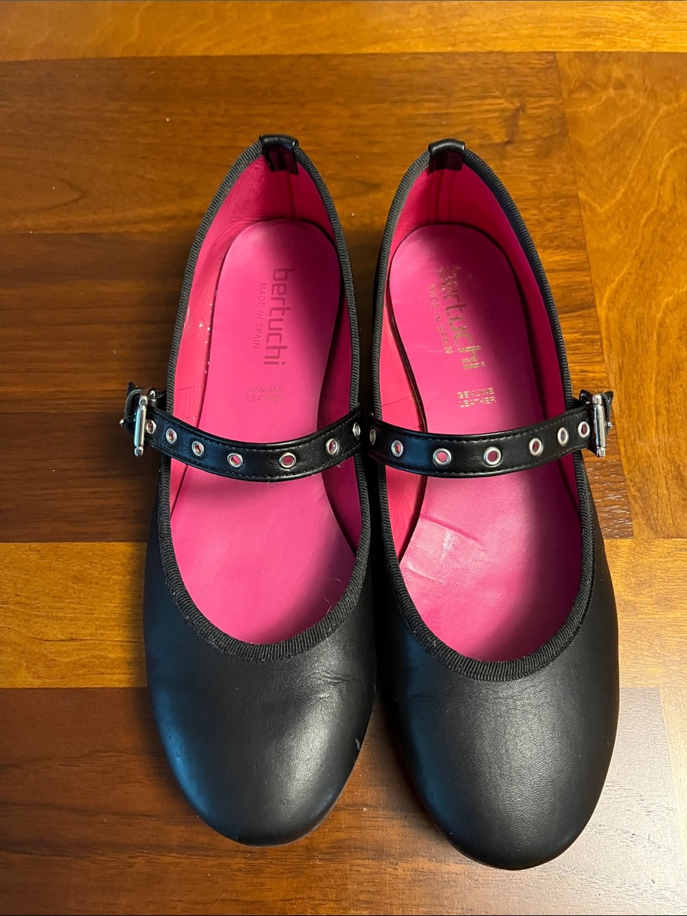 Black Mary Jane Flats with Pink Insole, side 9 USA woman
